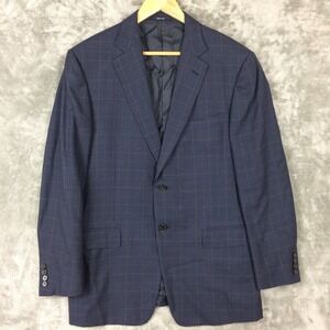 ERMENEGILDO ZEGNA Blazer Sport Coat Plaid Blue 100% Wool 44US 54IT‎ Windowpane